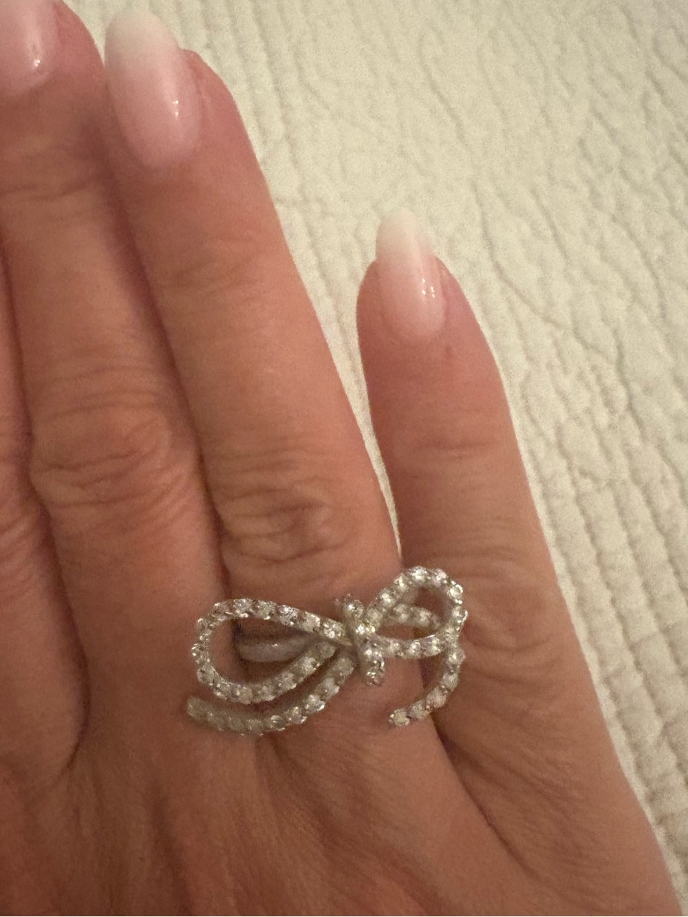 Sterling Silver 925 Sparkly Pavé Bow Ring  CZ Statement Ring Size 6.5